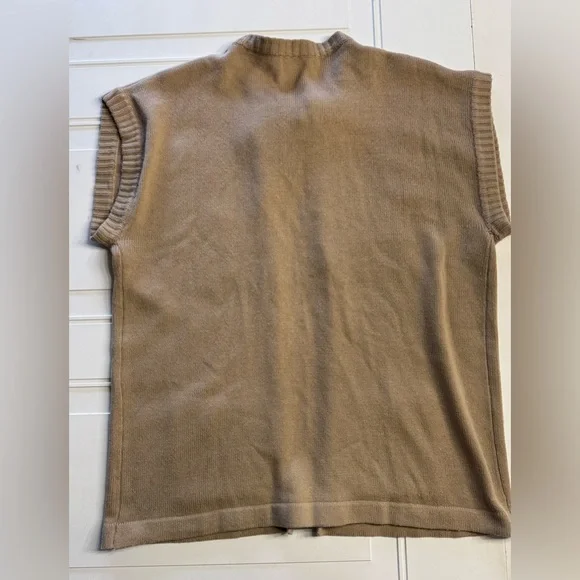 Marshall Field & Co Size 46/XXL Vintage Tan Open Front Sleeveless Tie Cardigan - Picture 6 of 6